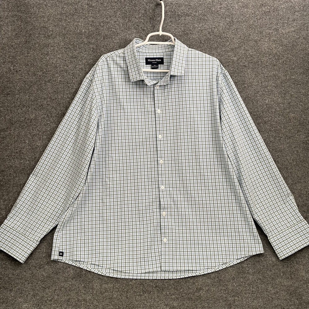 Mizzen Main Leeward Shirt Mens Sz 2XL Button Up Gingham Plaid Green Blue